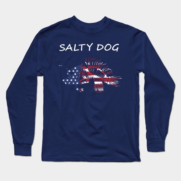 Salty Dog Painted American Flag Deep Sea Angler Skeleton Long Sleeve T-Shirt by Sneek661